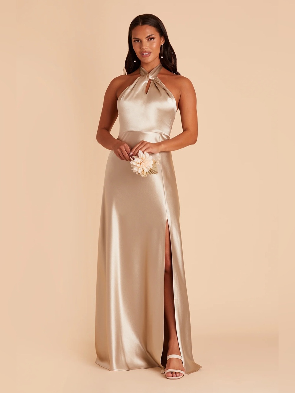 Birdy Grey- Monica Shiny Satin Dress - Neutral Champagne Small
